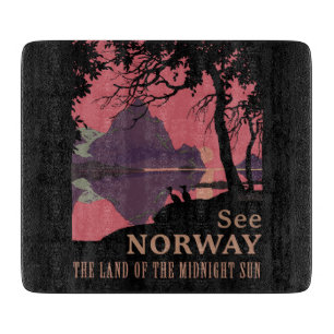 Minimalist Norway Sunset Poster - Mountain Fjord Cutting Board