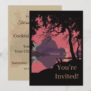 Minimalist Norway Sunset Poster - Mountain Fjord Invitation