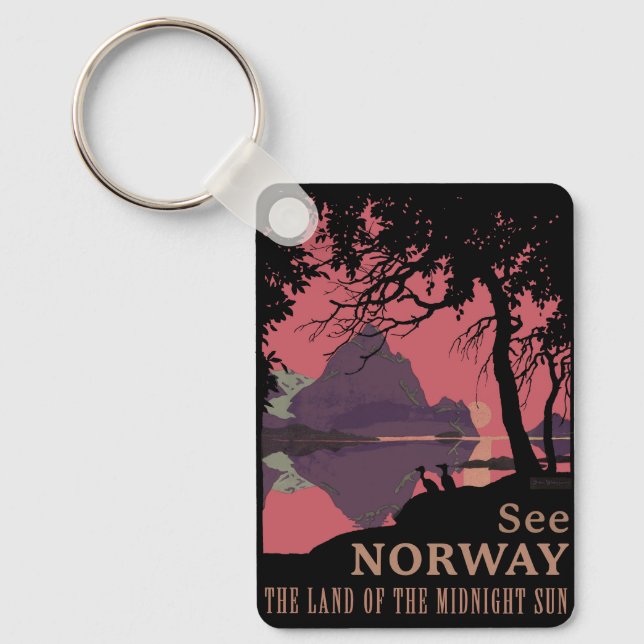 Minimalist Norway Sunset Poster - Mountain Fjord Key Ring (Front)