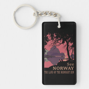 Minimalist Norway Sunset Poster - Mountain Fjord Key Ring