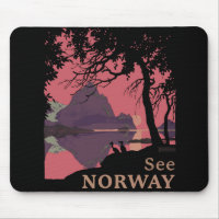 Minimalist Norway Sunset Poster - Mountain Fjord