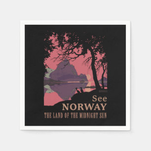 Minimalist Norway Sunset Poster - Mountain Fjord Napkin