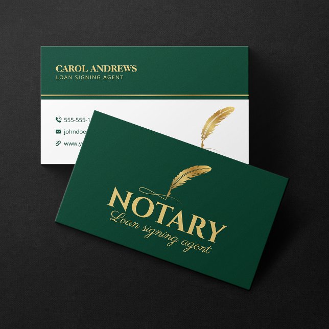 Minimalist Notary Loan Signing Agent Green Gold Business Card (Creator Uploaded)