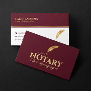 Minimalist Notary Loan Signing Agent Red Gold Business Card