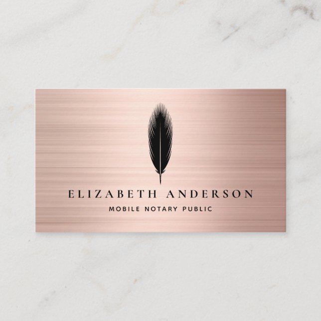 Minimalist Notary Public Rose Gold Brushed Metal Business Card (Front)