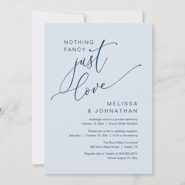 Minimalist Nothing Fancy Just Love Wedding Dinner Invitation (Front)