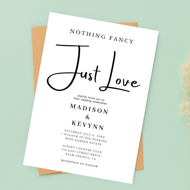 Minimalist Nothing Fancy Just Love Wedding Invitation (Creator Uploaded)