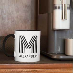 Minimalist Novelty Stripes Monogram Mug