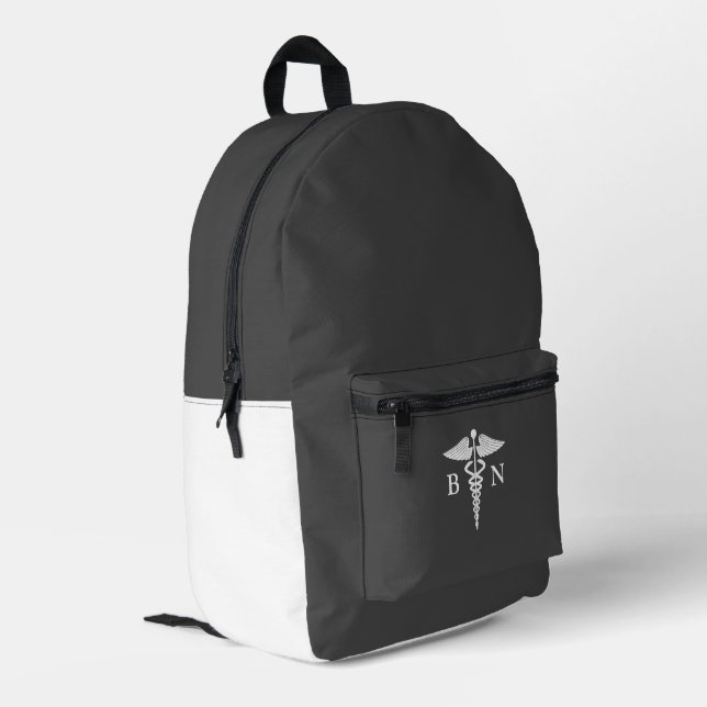 Minimalist Nurse Symbol Monogram Backpack | BN Cad (Back Corner Left)