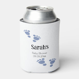 Minimalist Nursery Blue Footprint Baby Shower  Can Cooler