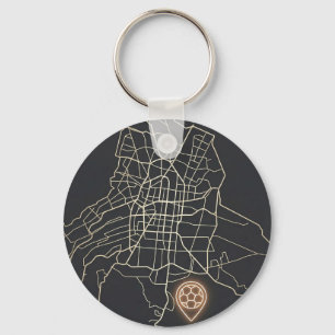 Minimalist NYC Soccer Map Pin Line Art Key Ring