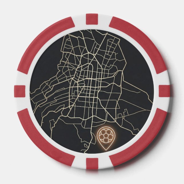 Minimalist NYC Soccer Map Pin Line Art Poker Chips (Front)