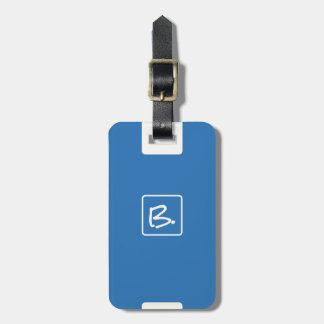 Minimalist Ocean Blue with White Monogram Luggage Tag