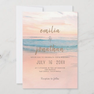 Minimalist Oceanside Sunset Wedding Invitation