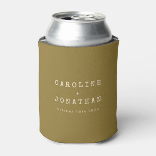 Minimalist Ochre Typewriter Font Custom Wedding  Can Cooler
