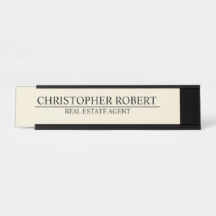 Minimalist Off White Real Estate Desk Name Plate