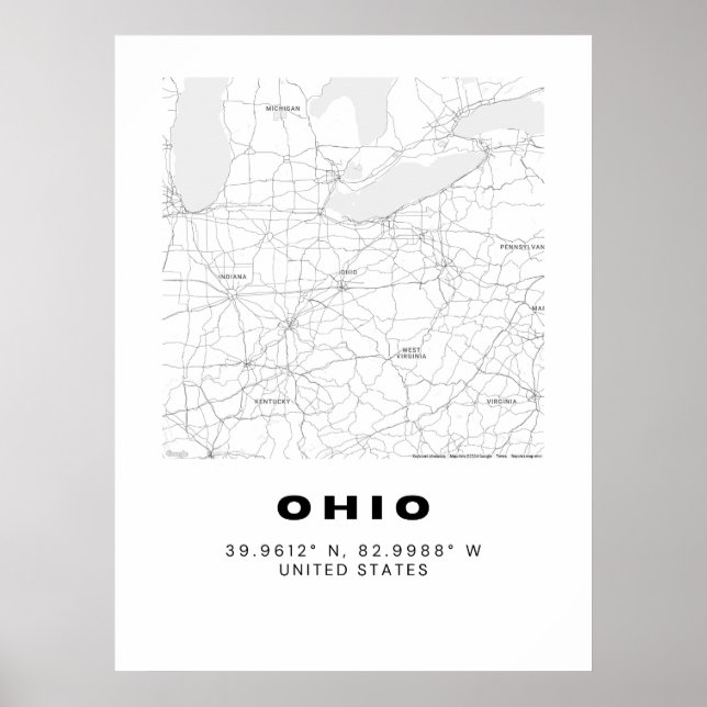 Minimalist Ohio Map Art - Black and White Poster (Front)