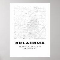 Minimalist Oklahoma Map Art - Black and White