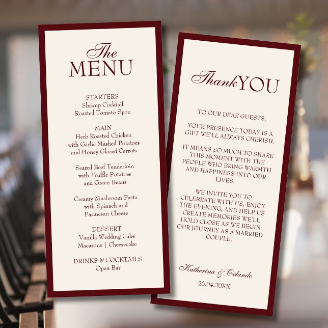  Minimalist Old Money Wedding Menu Thank You Note (Creator Uploaded)