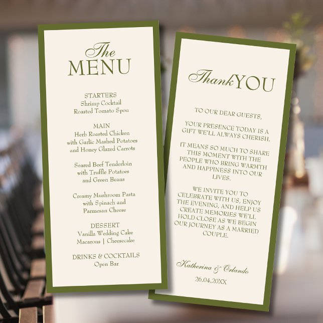  Minimalist Old Money Wedding Menu Thank You Note (Creator Uploaded)