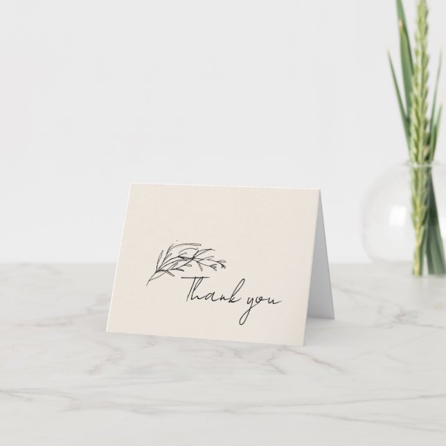 Minimalist Olive Branch Script Custom Thank You Card (Front)