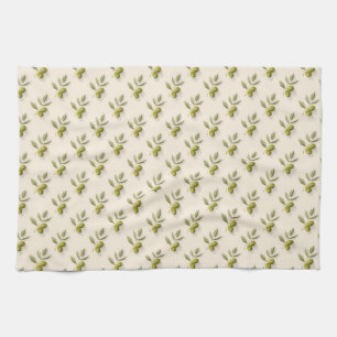 Minimalist olive branch seamless pattern tea towel