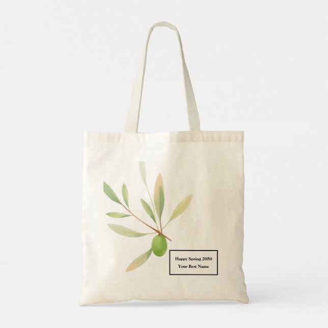 Minimalist Olive Branch Spring Tote Bag (Back)