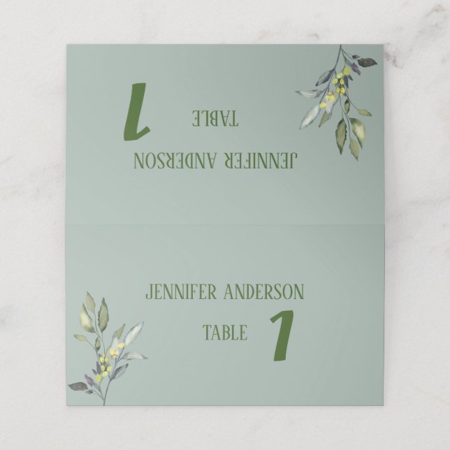 Minimalist Olive Branch Wedding Table Cards (Outside Unfolded)