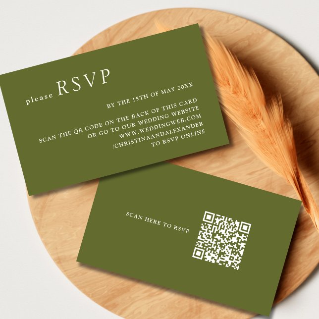 Minimalist Olive Green Beige QR Code Wedding RSVP Enclosure Card (Creator Uploaded)