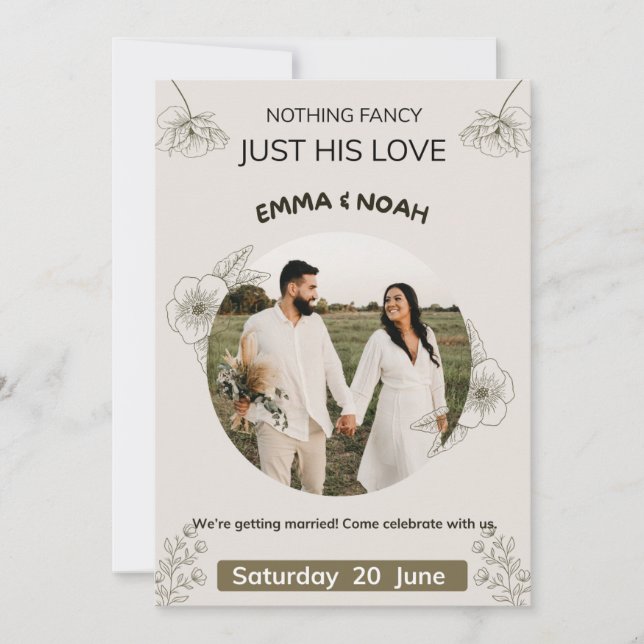 Minimalist Olive Green & Cream Wedding Invitation  (Front)