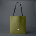 Minimalist olive green custom monogram initials tote bag<br><div class="desc">Minimalist elegant simple modern olive moss green and white Custom monogram initials name personalised solid plain colour Tote Bag</div>