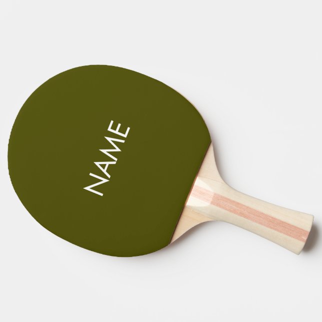 Minimalist olive green custom name text monogram ping pong paddle (Side)