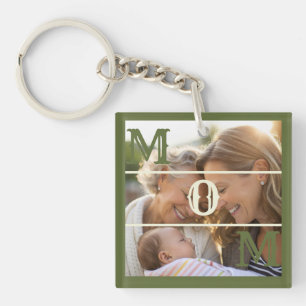 Minimalist Olive Green Custom Photo Mum Keepsake Key Ring