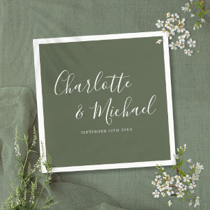 Minimalist Olive Green Elegant Signature Wedding Napkin