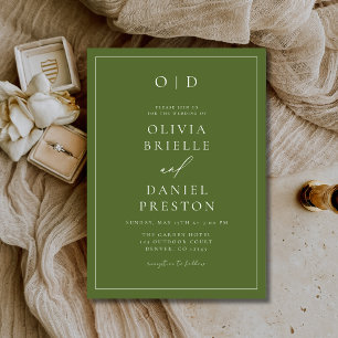 Minimalist Olive Green Modern Calligraphy Wedding Invitation