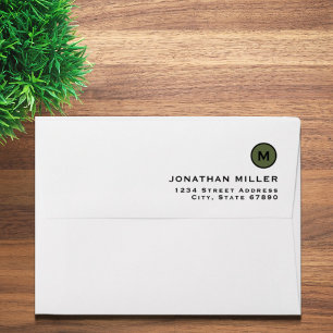 Minimalist Olive Green Monogram Medallion Envelope