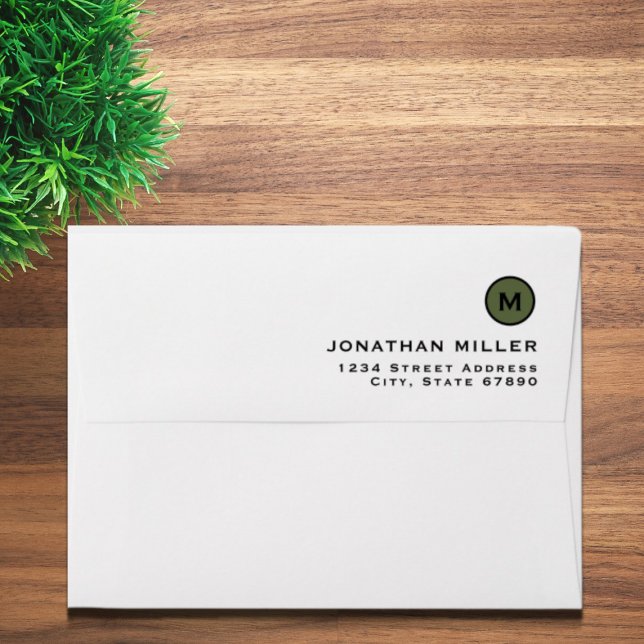 Minimalist Olive Green Monogram Medallion Envelope (Creator Uploaded)