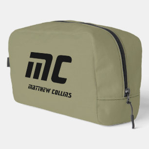 Minimalist Olive Green Monogram Name Mens Dopp Kit