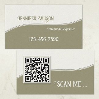 Minimalist Olive Green QR Code Business Card