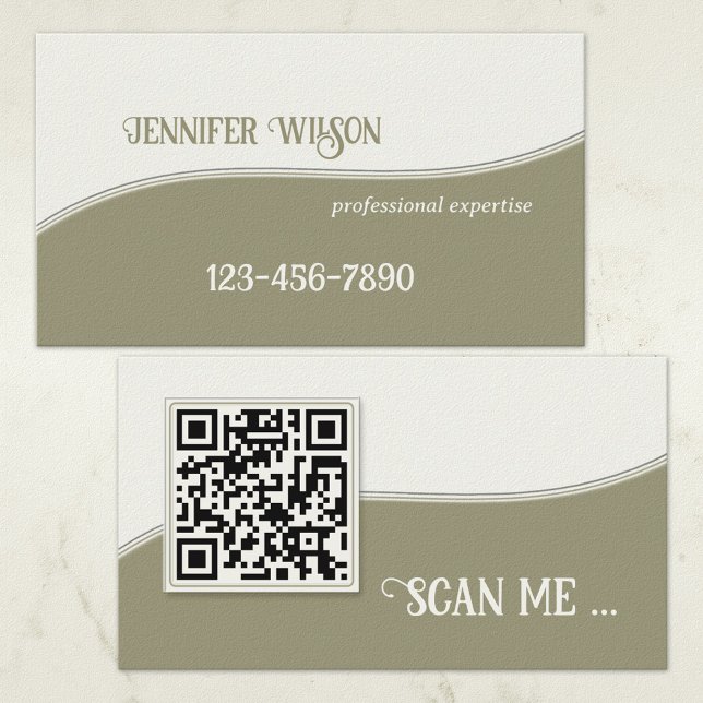 Minimalist Olive Green QR Code Business Card (Creator Uploaded)