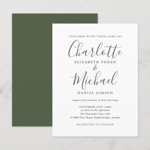 Minimalist Olive Green Script Wedding Invitation Postcard