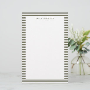 Minimalist Olive Green Stripes Monogram Stationery