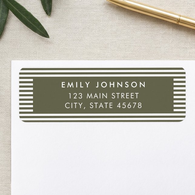 Minimalist Olive Green Stripes Return Address (Creator Uploaded)