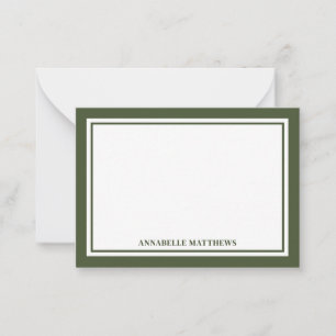 Minimalist Olive Green Two Border Monogram Card