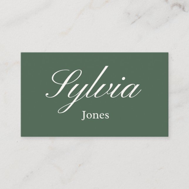 Minimalist olive green Wedding place cards (Front)