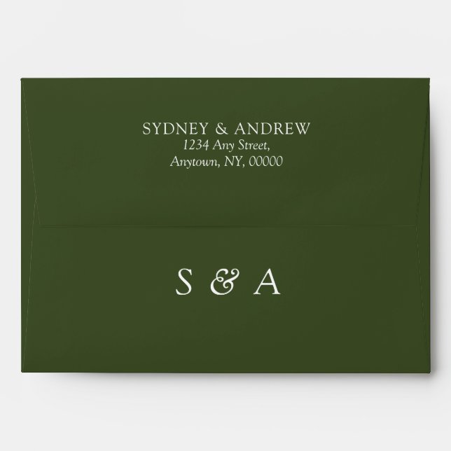 Minimalist Olive Green Wedding Return Address Envelope (Back (Top Flap))