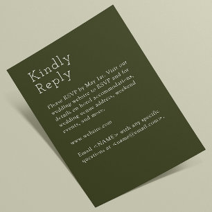 Minimalist Olive Green Wedding RSVP Card