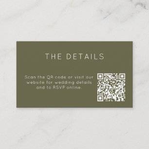 Minimalist Olive Green Wedding RSVP Online QR Code Enclosure Card