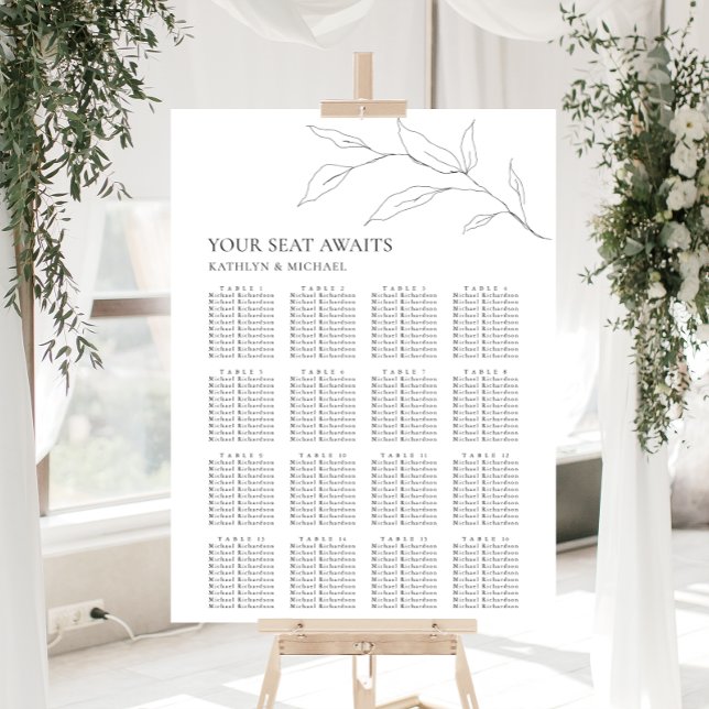 Minimalist Olive Leaf Wedding 16 Table Seating Poster (Creator Uploaded)