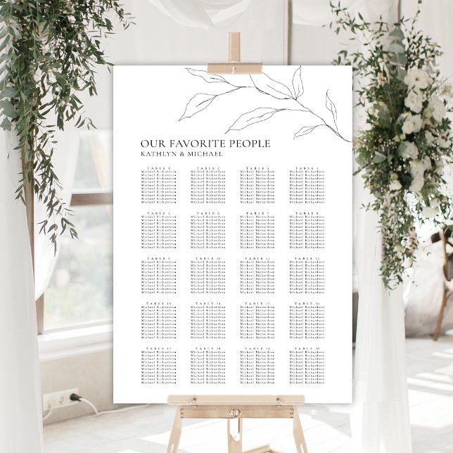 Minimalist Olive Leaf Wedding 20 Table Seating Poster (Creator Uploaded)